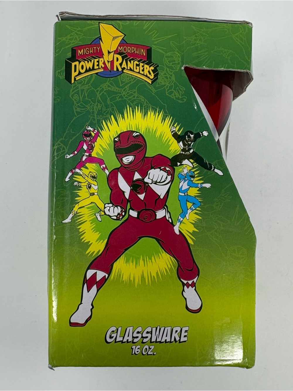 Mighty Morphin Power Rangers Red Ranger Glassware 16 oz Glass Cup 2015 New - Picture 9 of 9